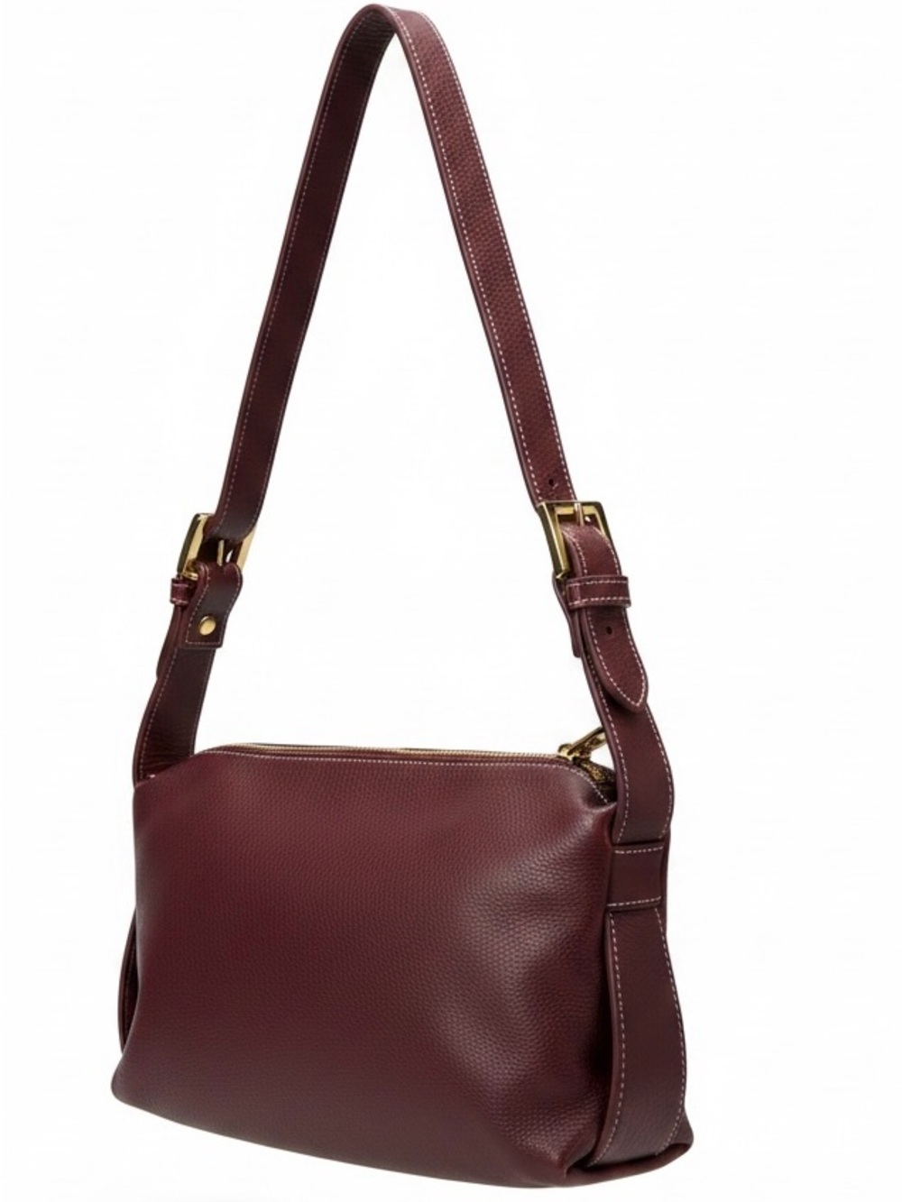 Pedro Rogado Pebbled Leather Buckle Shoulder Bag - Burgundy Merlot - EUC - Picture 3 of 7